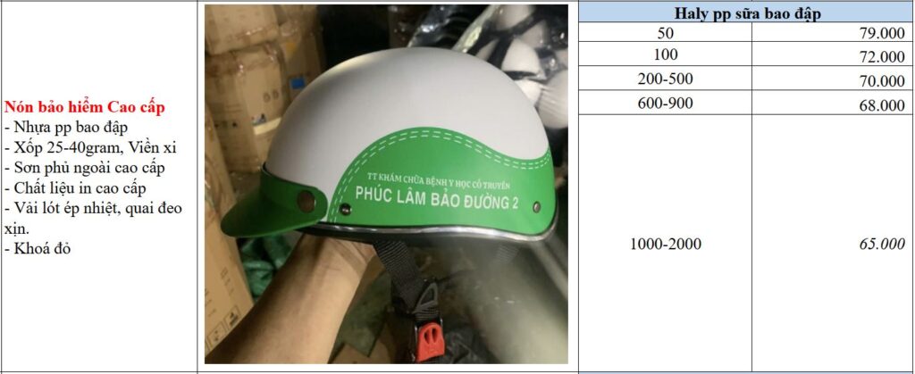 Báo giá nón bảo hiểm in logo chất lượng